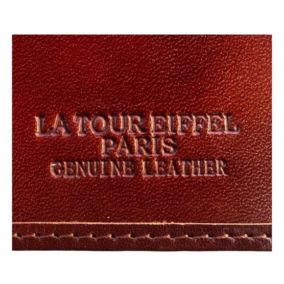 LA TOUR EIFFEL Vintage Bifold Pebbled Leather Wallet Black Tan 7.25x4x0.5" - Picture 7 of 8